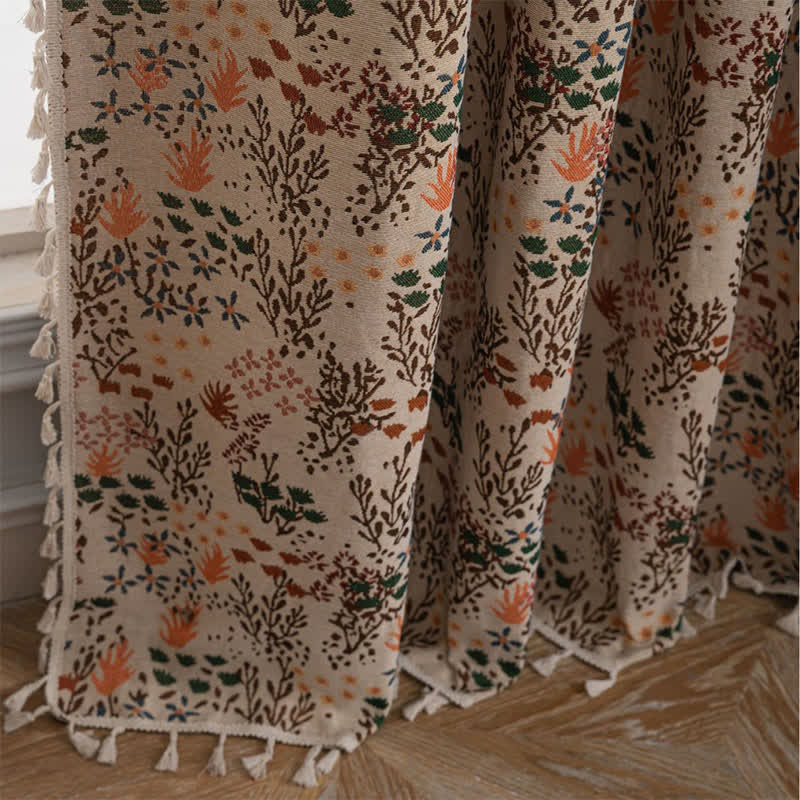 Nature-inspired Leaf Jacquard Tassel Curtain - image 4