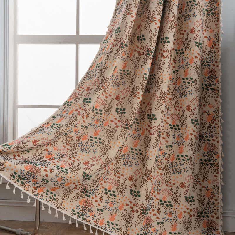 Nature-inspired Leaf Jacquard Tassel Curtain - Rod Pocket - 59" x 102" - image 0