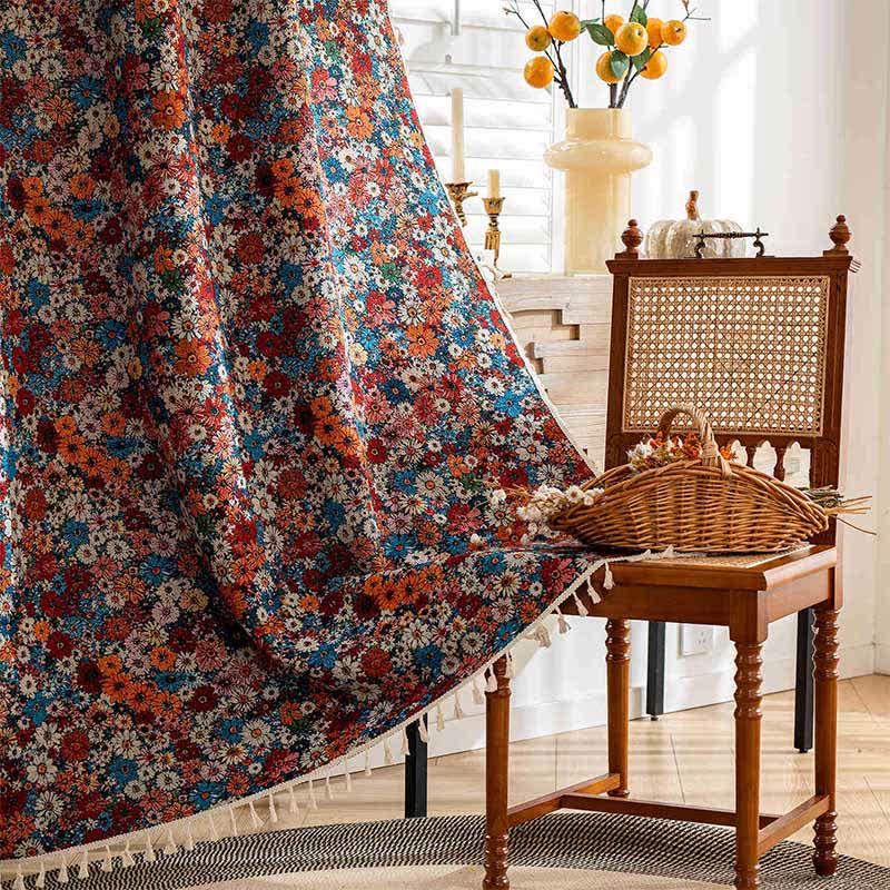 Colorful Daisy Jacquard Tassel Curtain - Rod Pocket - 59" x 102" - image 0