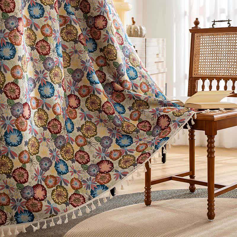 Artistic Floral Jacquard Tassel Curtain - Rod Pocket - 59" x 102" - image 0