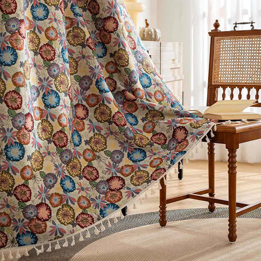 Artistic Floral Jacquard Tassel Curtain - Rod Pocket - 59" x 102" - image 0