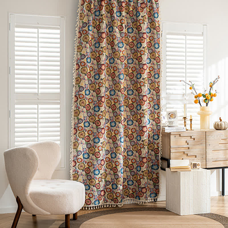Artistic Floral Jacquard Tassel Curtain - image 1