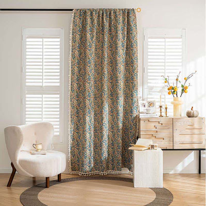 Blue Floral Jacquard Tassel Curtain - image 1