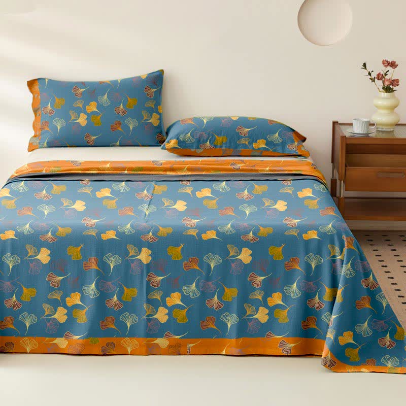 Ginkgo Biloba Cotton Jacquard Sheet Bedspread - Blue - 2PCS Pillowcases - 40" x 20" - image 0