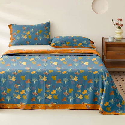 Ginkgo Biloba Cotton Jacquard Sheet Bedspread - Blue - 2PCS Pillowcases - 40" x 20" - image 0