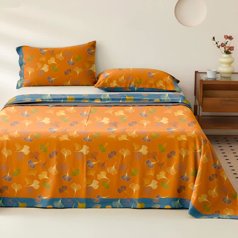 Ginkgo Biloba Cotton Jacquard Sheet Bedspread - Orange - 2PCS Pillowcases - 40" x 20" - image 4
