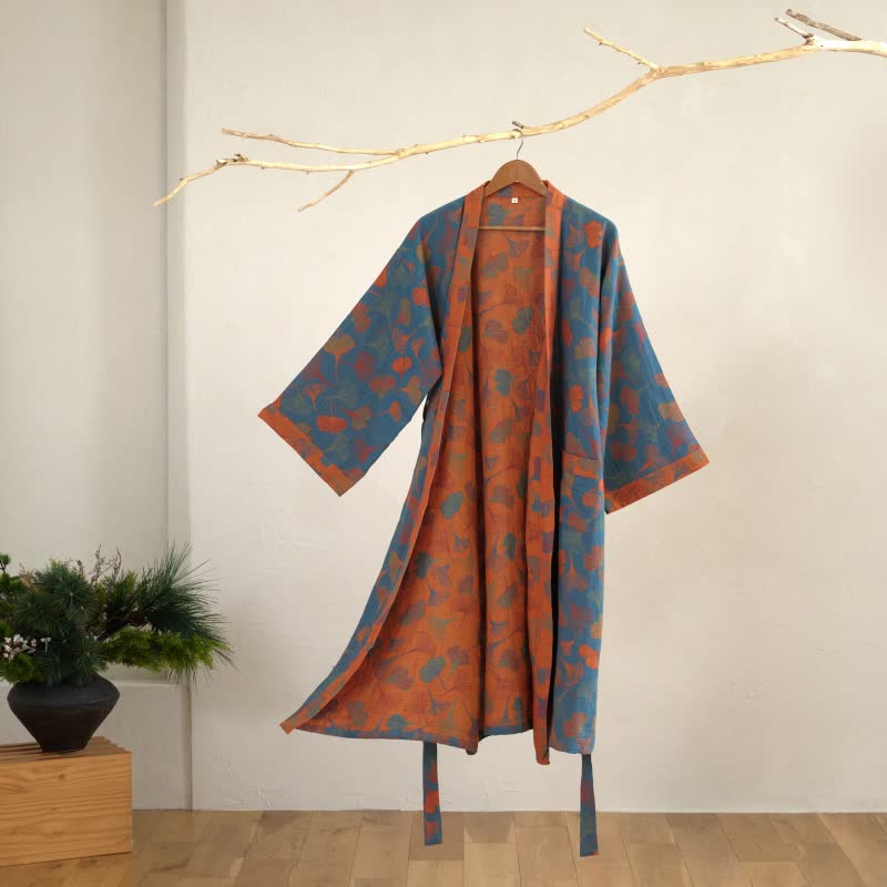 Ginkgo Biloba Cotton Gauze Kimono Robe - image 10