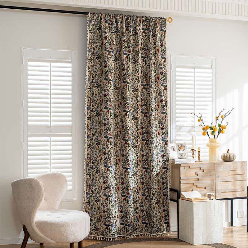 Artistic Sunflower Leaf Tassel Curtain - image 1