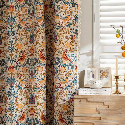 Vintage Botanical Bird Tassel Curtain - image 2