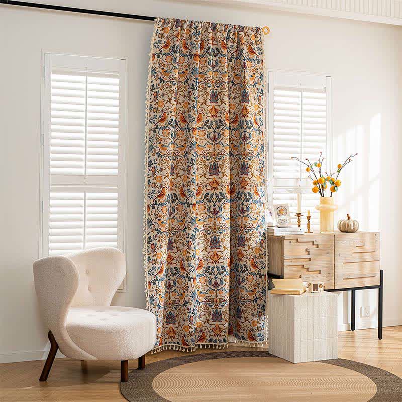 Vintage Botanical Bird Tassel Curtain - image 1