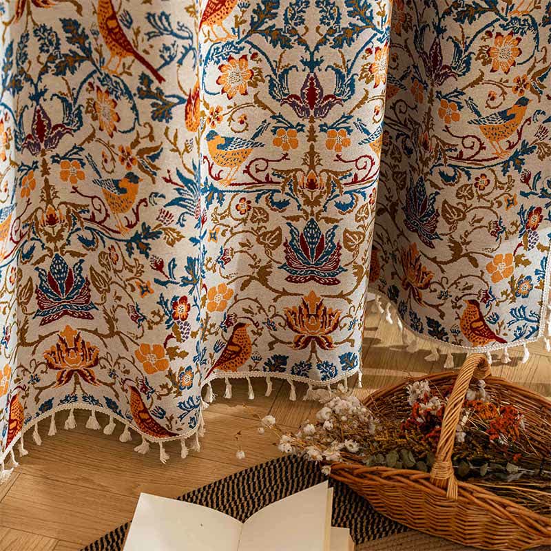 Vintage Botanical Bird Tassel Curtain - image 4
