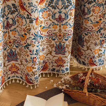 Vintage Botanical Bird Tassel Curtain - image 4