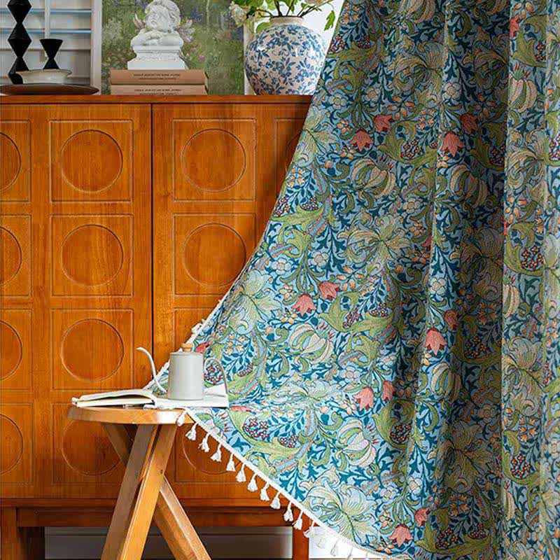 Vintage Lily Print Tassel Curtain - image 1