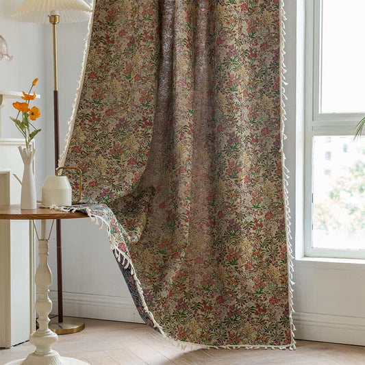 Painterly Vintage Floral Tassel Curtain - Rod Pocket - 59" x 102" - image 0