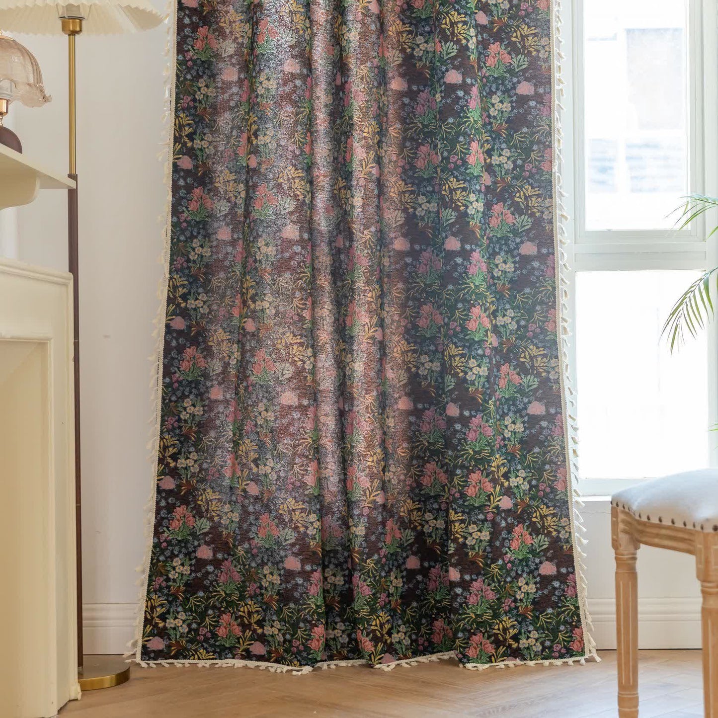 Retro Floral Branch Leaf Tassel Curtain - image 3