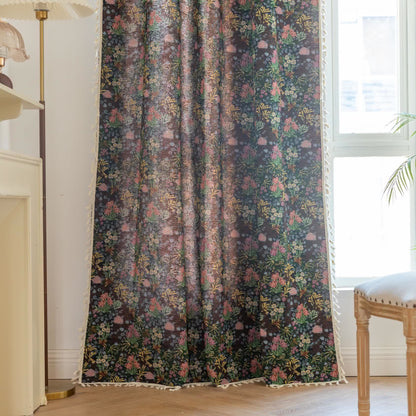 Retro Floral Branch Leaf Tassel Curtain - image 3