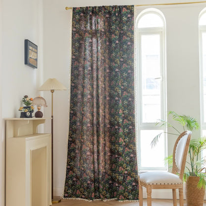 Retro Floral Branch Leaf Tassel Curtain - image 1