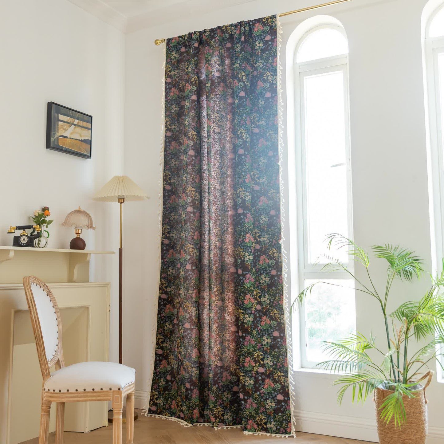 Retro Floral Branch Leaf Tassel Curtain - image 2