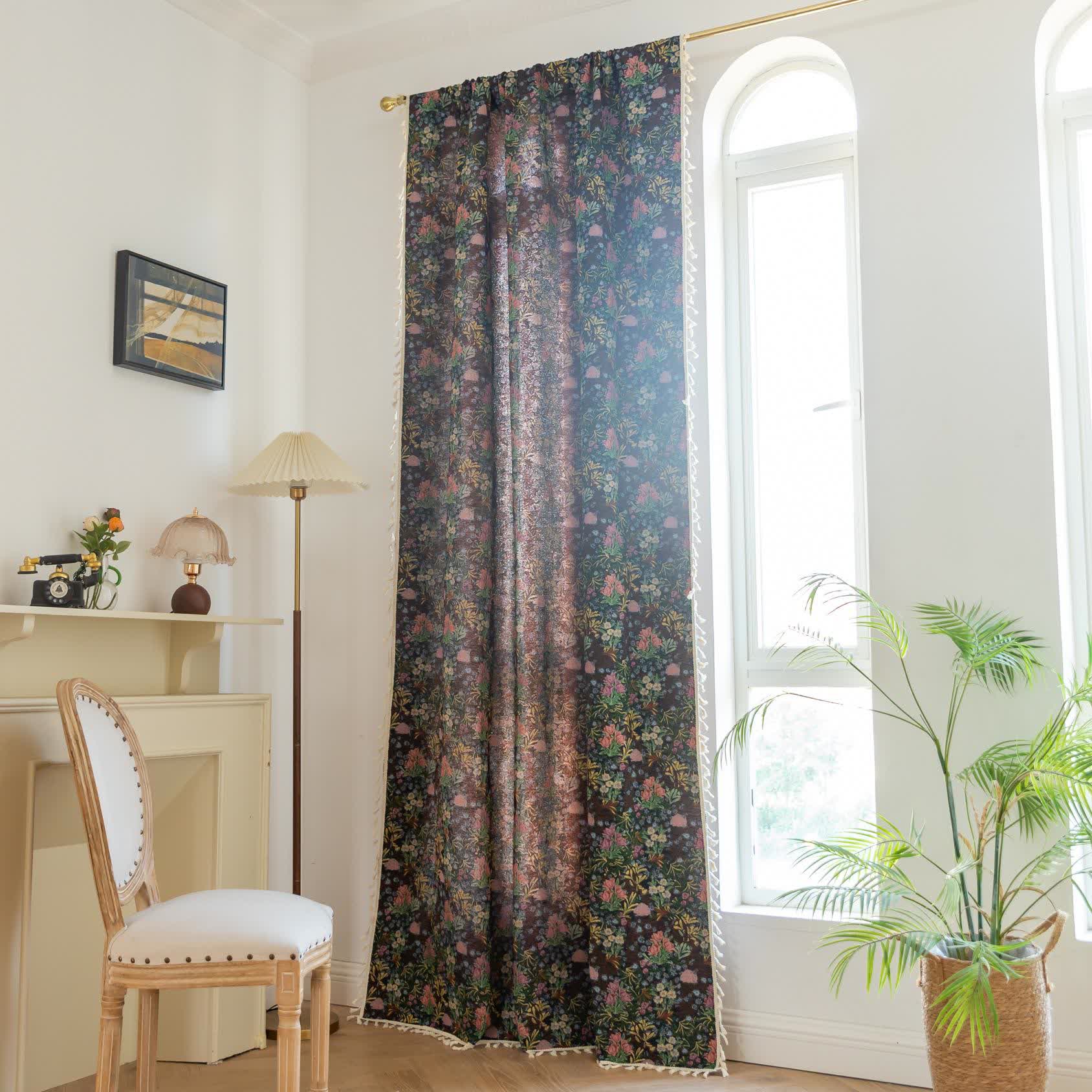Retro Floral Branch Leaf Tassel Curtain - image 2