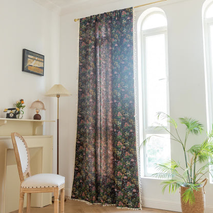 Retro Floral Branch Leaf Tassel Curtain - image 2
