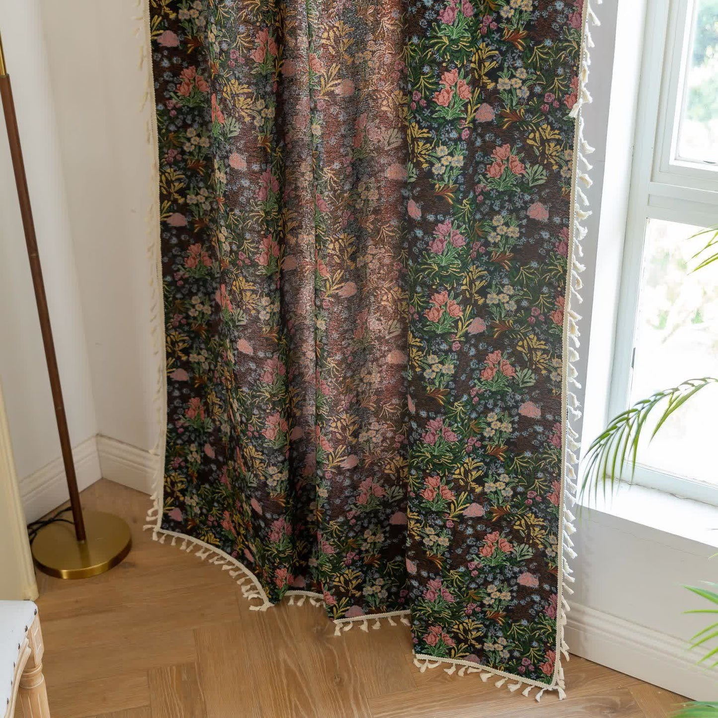 Retro Floral Branch Leaf Tassel Curtain - image 5