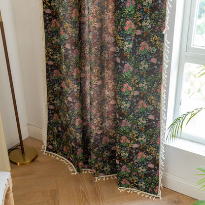 Retro Floral Branch Leaf Tassel Curtain - image 5