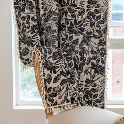 Vintage Black Floral Tassel Curtain - image 6