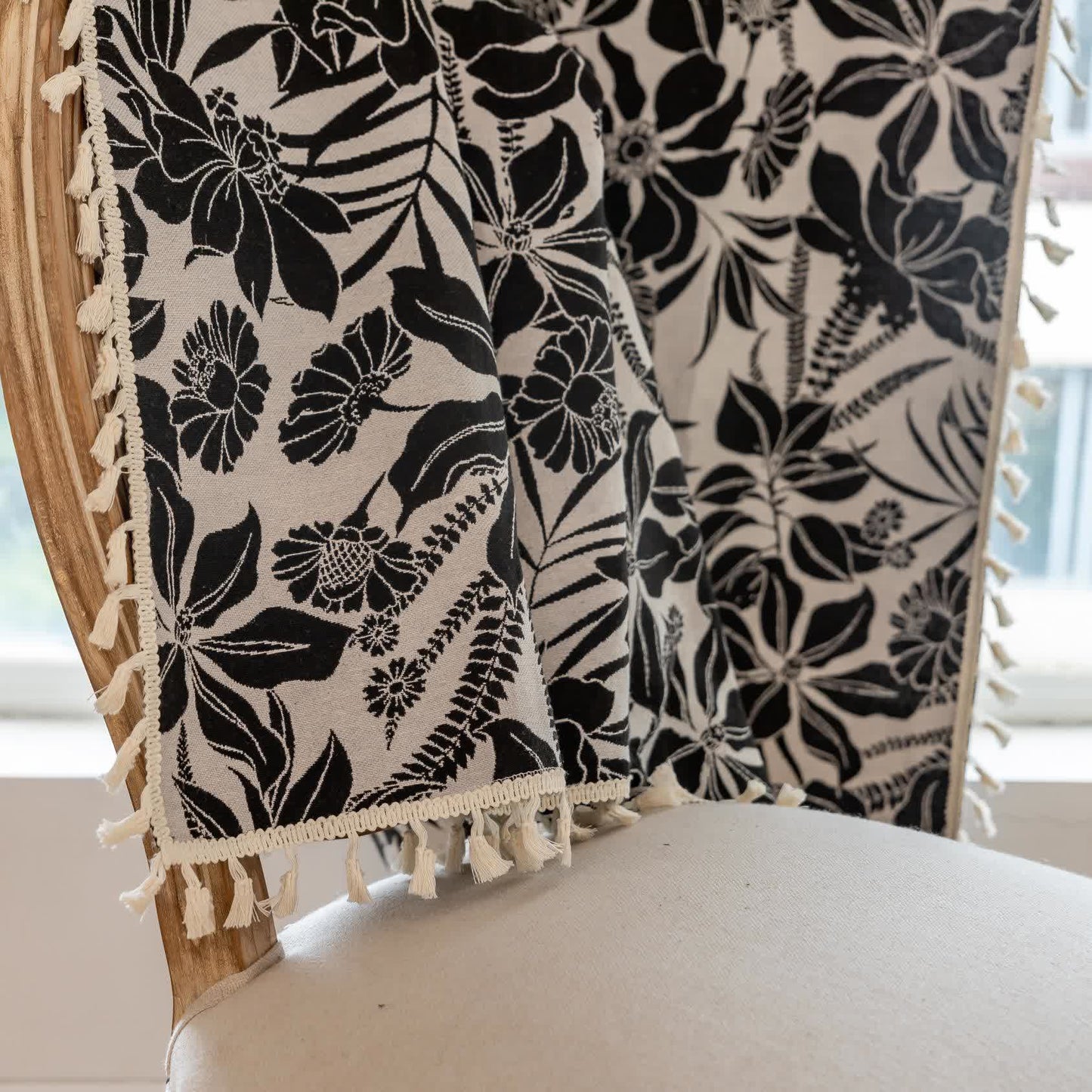 Vintage Black Floral Tassel Curtain - image 7