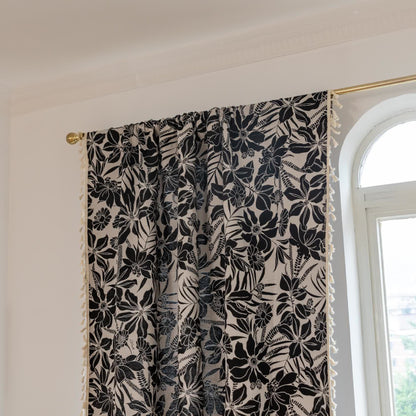 Vintage Black Floral Tassel Curtain - image 4