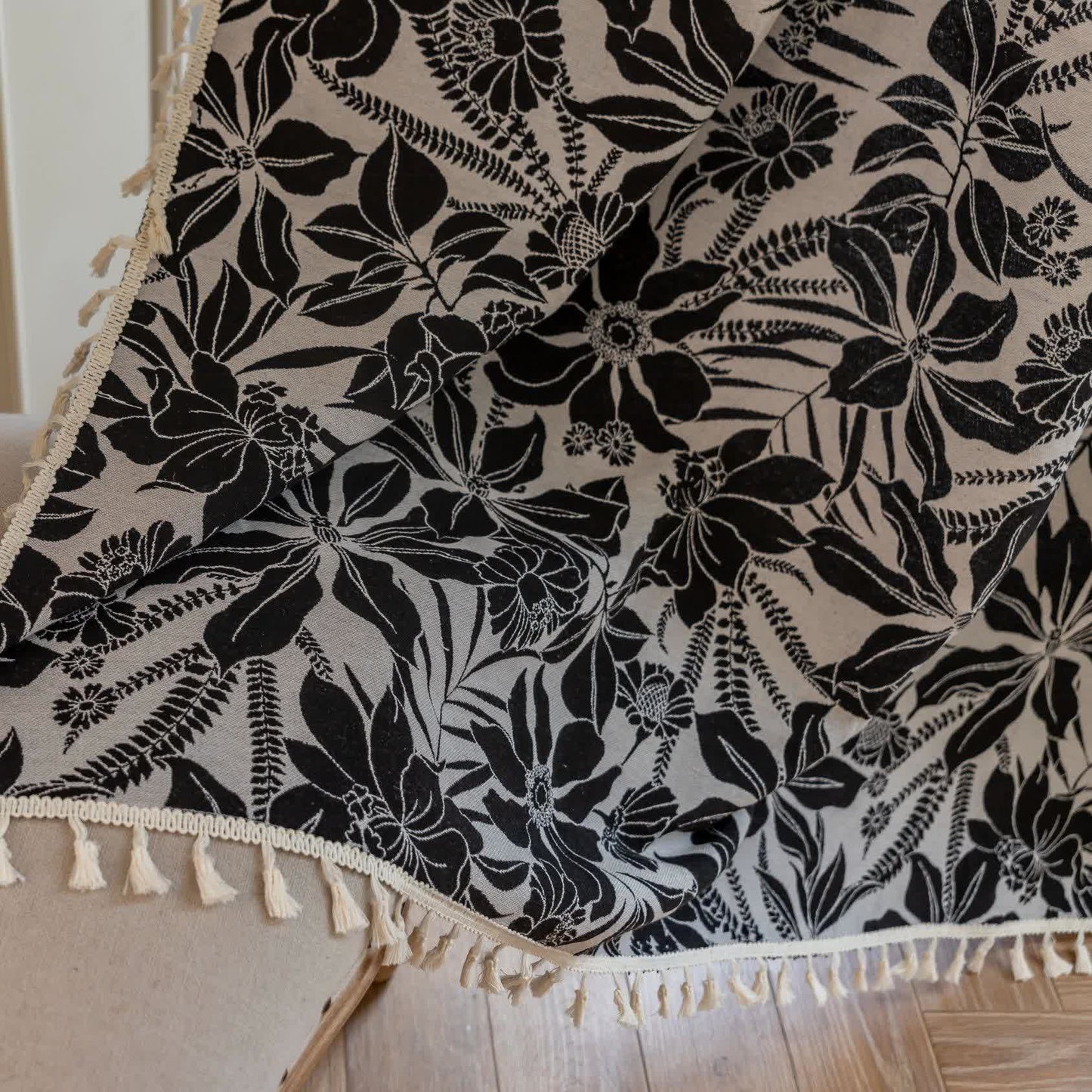 Vintage Black Floral Tassel Curtain - image 8