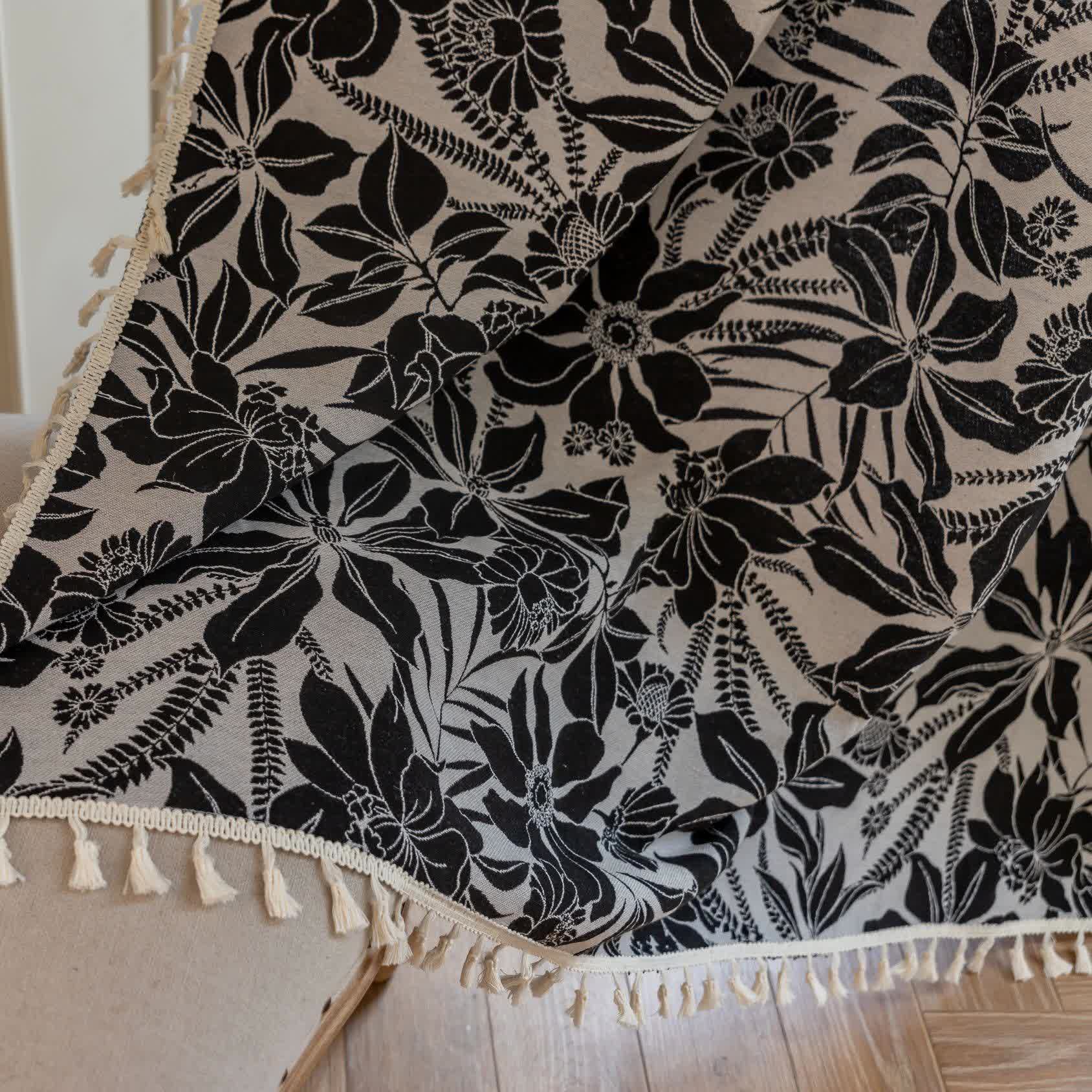 Vintage Black Floral Tassel Curtain - image 8