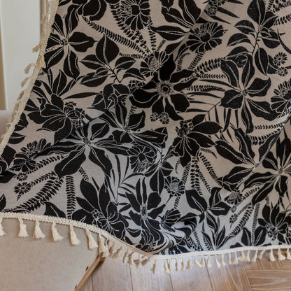 Vintage Black Floral Tassel Curtain - image 8