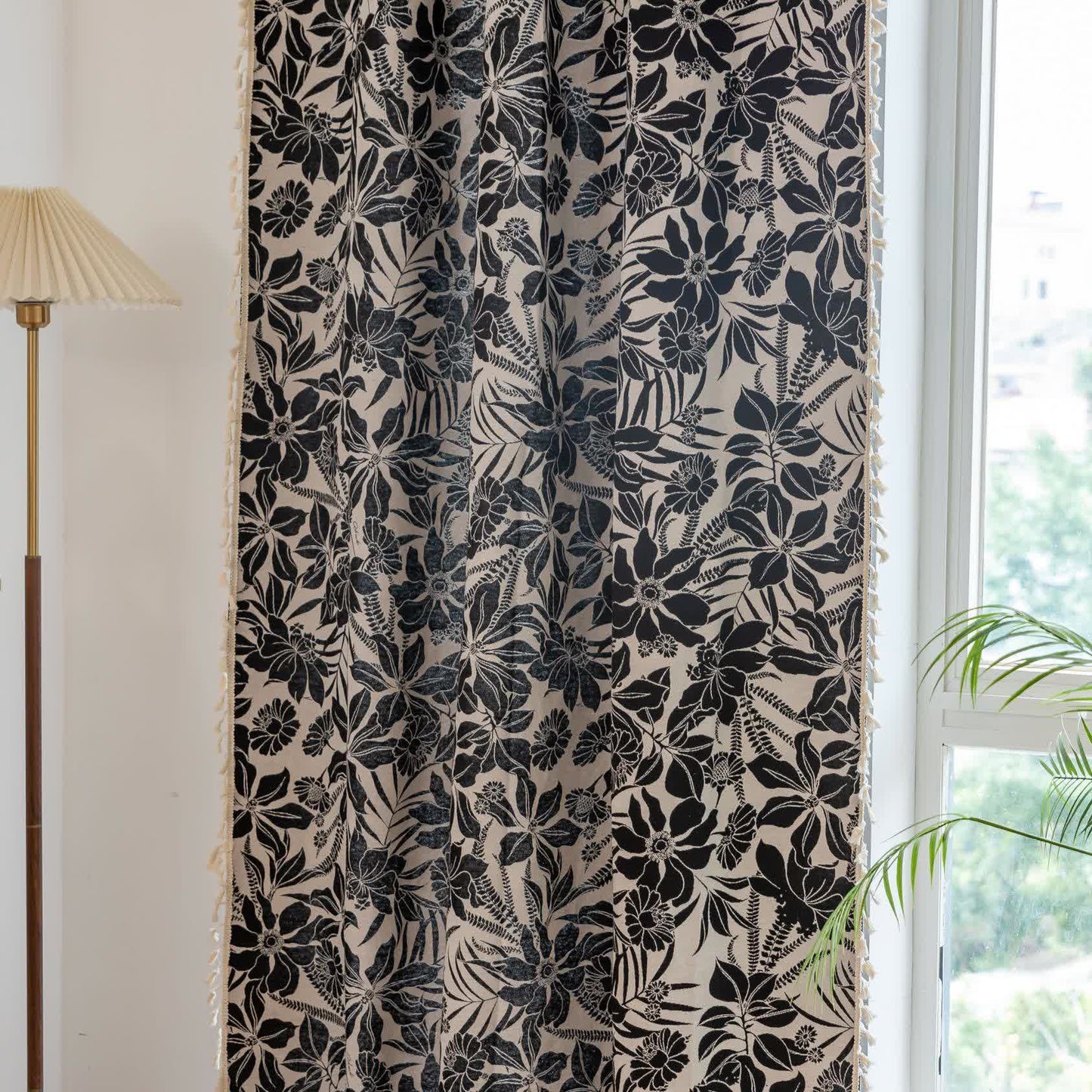 Vintage Black Floral Tassel Curtain - image 5