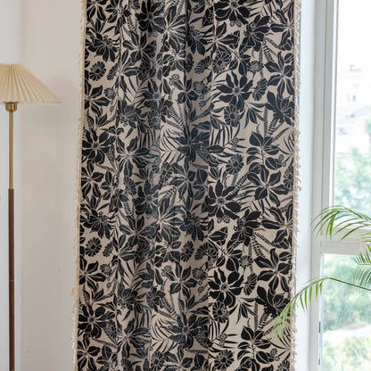 Vintage Black Floral Tassel Curtain - image 5