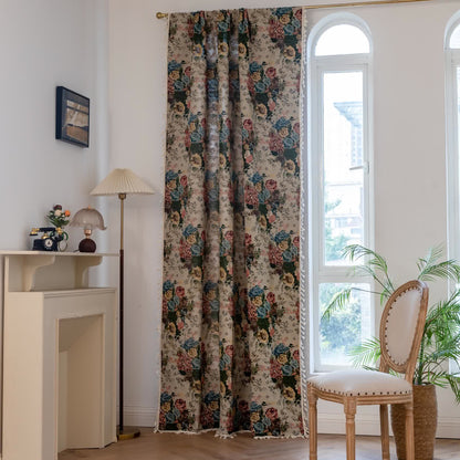 Retro Colorful Rose Tassel Curtain - image 1