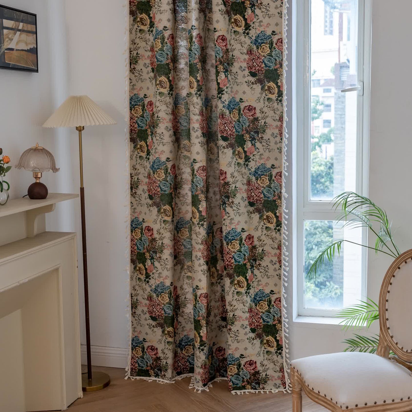 Retro Colorful Rose Tassel Curtain - image 2