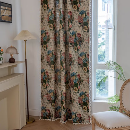 Retro Colorful Rose Tassel Curtain - image 2