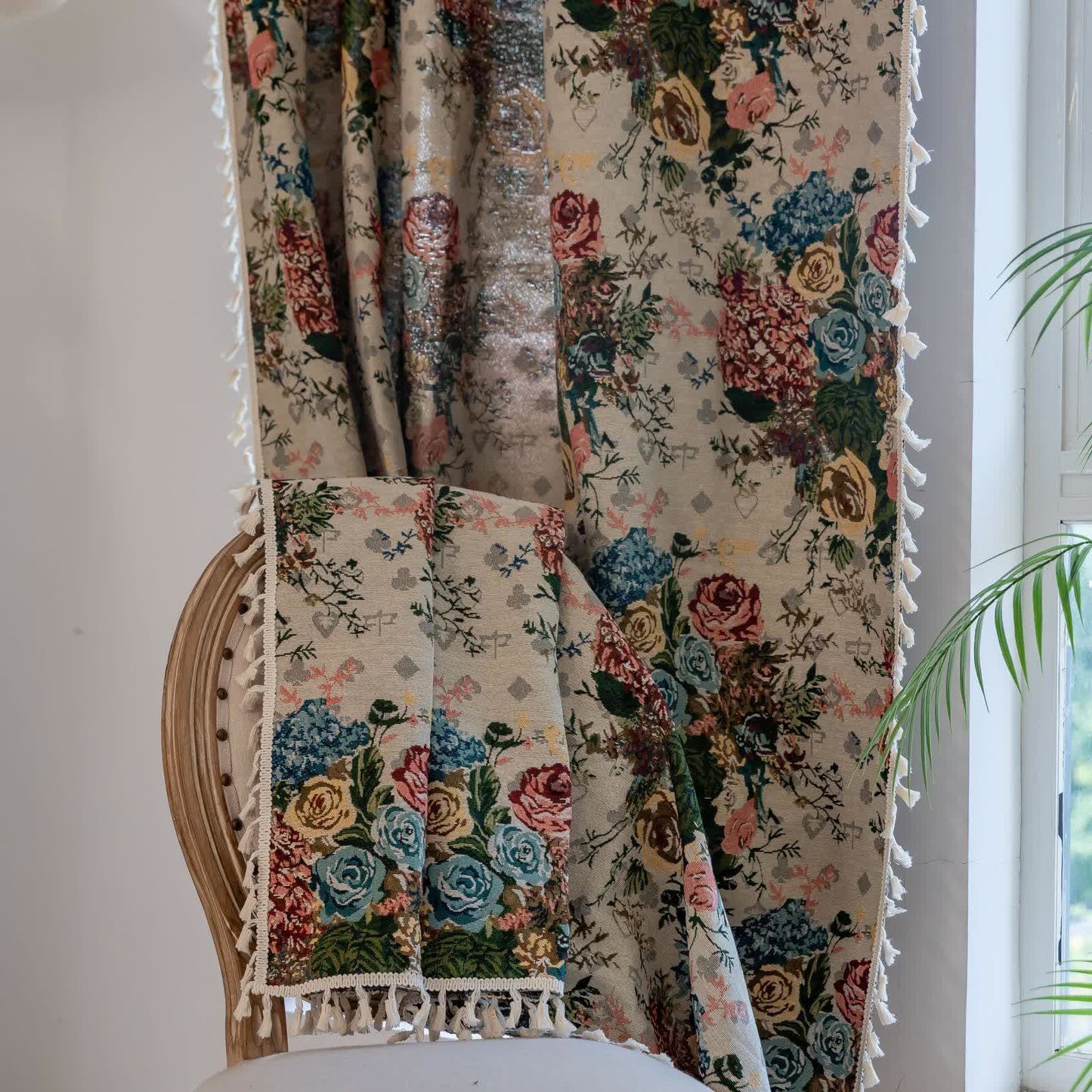 Retro Colorful Rose Tassel Curtain - image 4