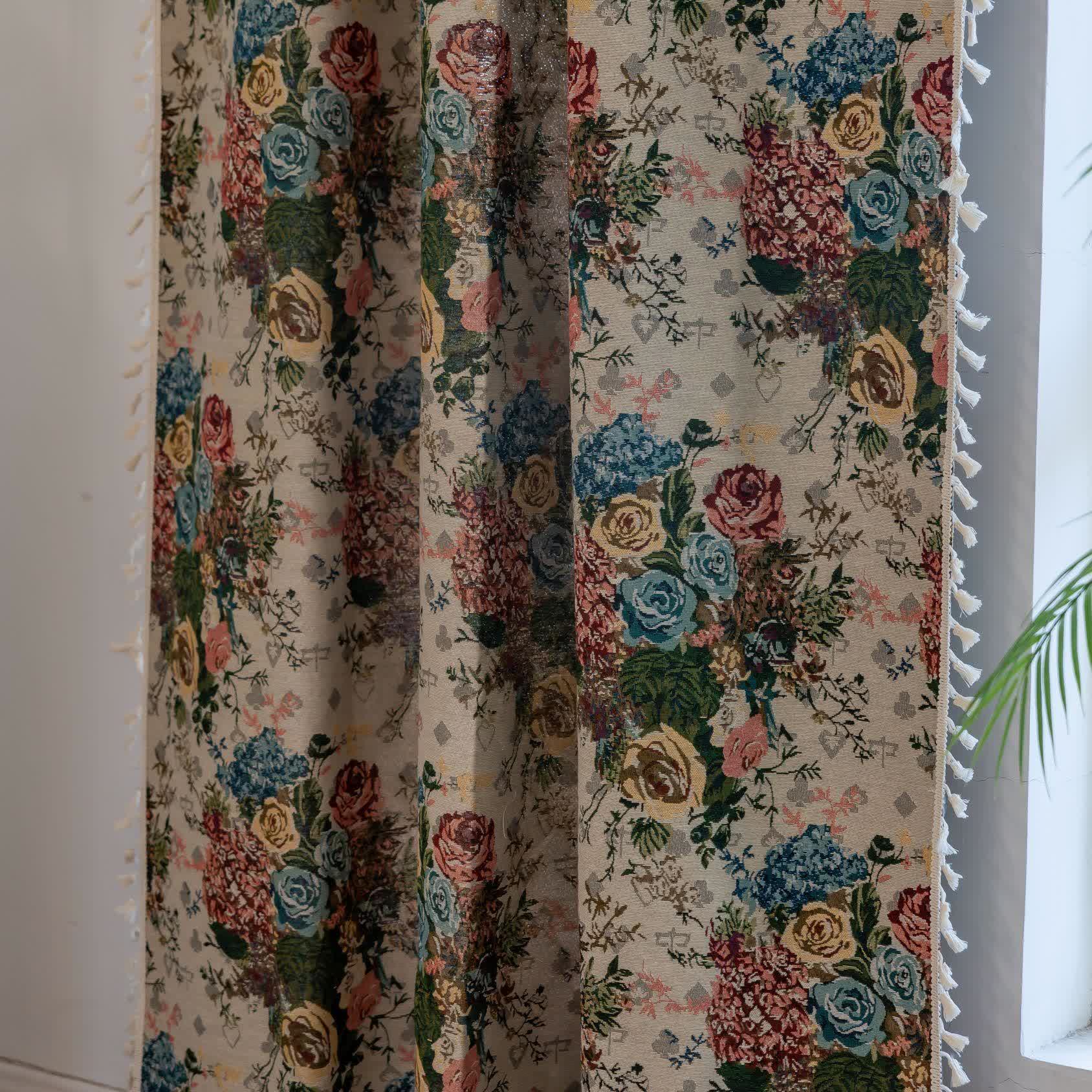 Retro Colorful Rose Tassel Curtain - image 5