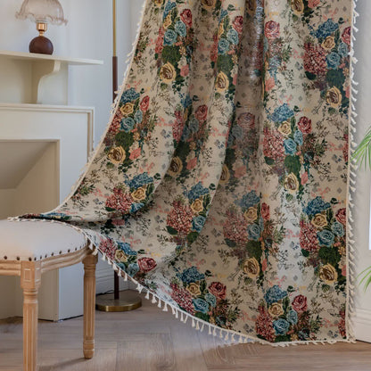 Retro Colorful Rose Tassel Curtain - Rod Pocket - 59" x 102" - image 0