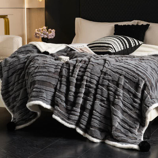 Textured Striped Jacquard Throw Blanket - Dark Grey - Queen - image 0