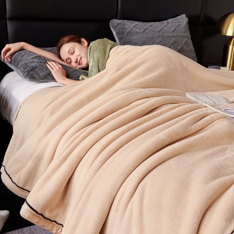 Minimalist Style Solid Color Blanket - Khaki - Queen - image 4
