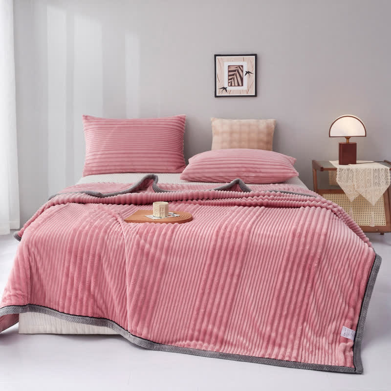 Solid Color Striped Plush Throw Blanket - Pink - Queen - image 9