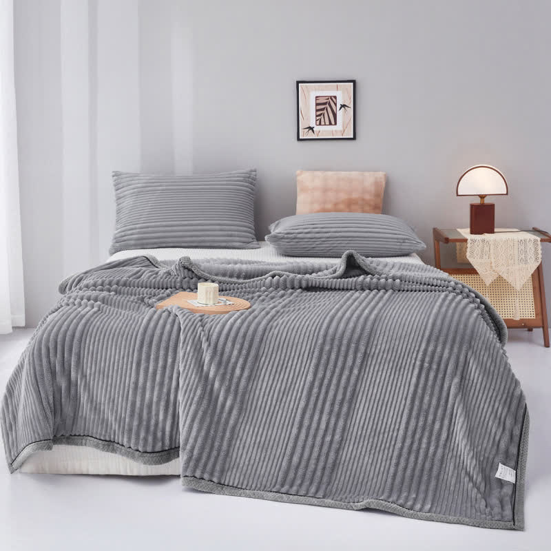 Solid Color Striped Plush Throw Blanket - Light Gray - Queen - image 15
