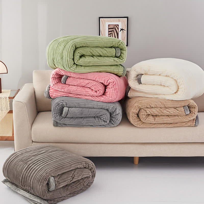 Solid Color Striped Plush Throw Blanket - image 1