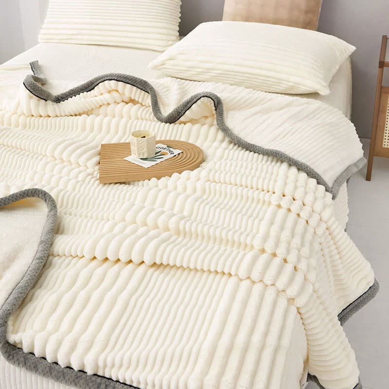 Solid Color Striped Plush Throw Blanket - image 3