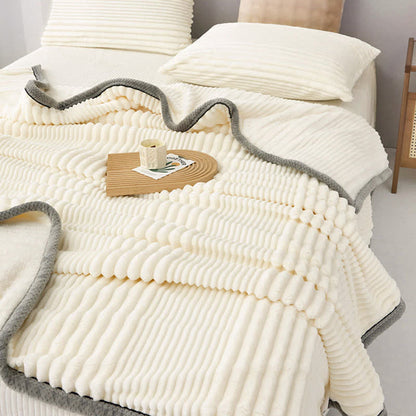 Solid Color Striped Plush Throw Blanket - image 3