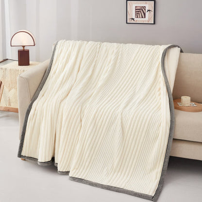 Solid Color Striped Plush Throw Blanket - image 7
