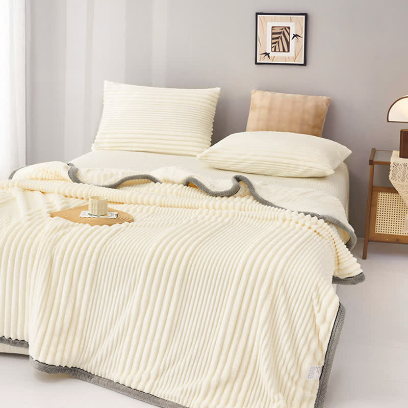 Solid Color Striped Plush Throw Blanket - image 2