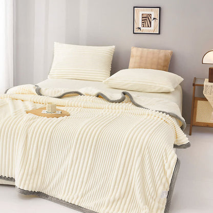 Solid Color Striped Plush Throw Blanket - image 2